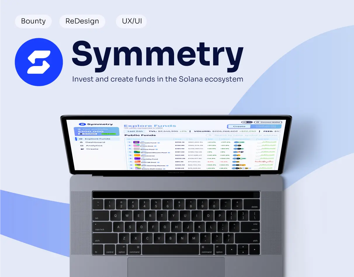 An image representing a redesign of a dApp called Symmetry built on Solana